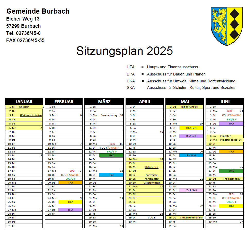 Sitzungsplan 2025