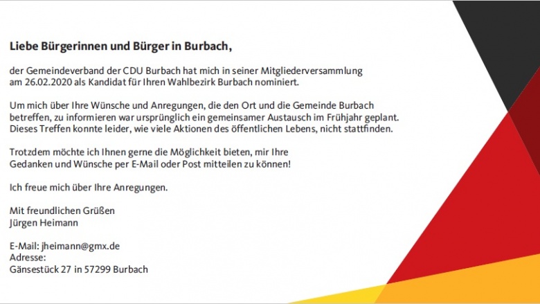 IHR DORF.IHRE WÜNSCHE. Kandidatenvorstellung Burbach – Jürgen Heimann