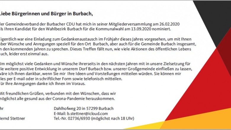 IHR DORF.IHRE WÜNSCHE. Kandidatenvorstellung Burbach – Bernd Stettner