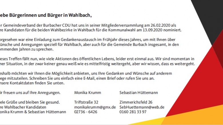IHR DORF. IHRE WÜNSCHE. Kandidatenvorstellung Wahlbach
